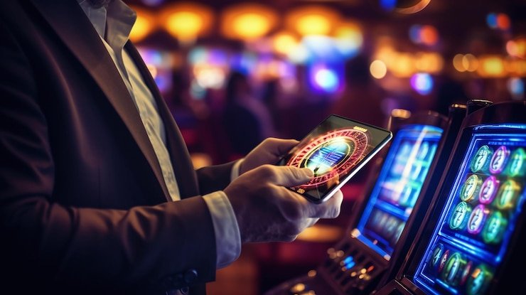 Tampilan antarmuka Caribbean Stud Poker dengan dealer profesional di studio multi-kamera